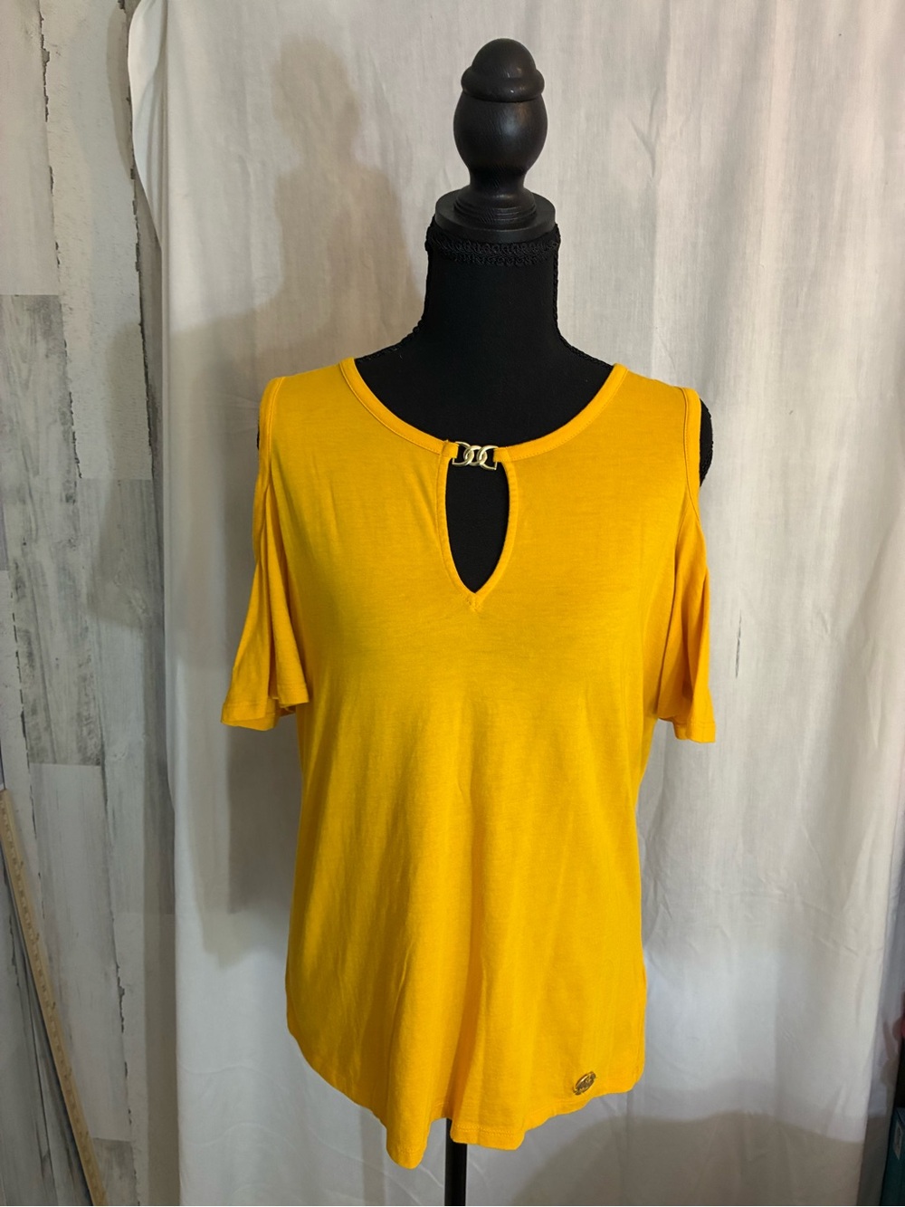 Michael Kors Mustard Yellow Cold-Shoulder Tank Top with Keyhole